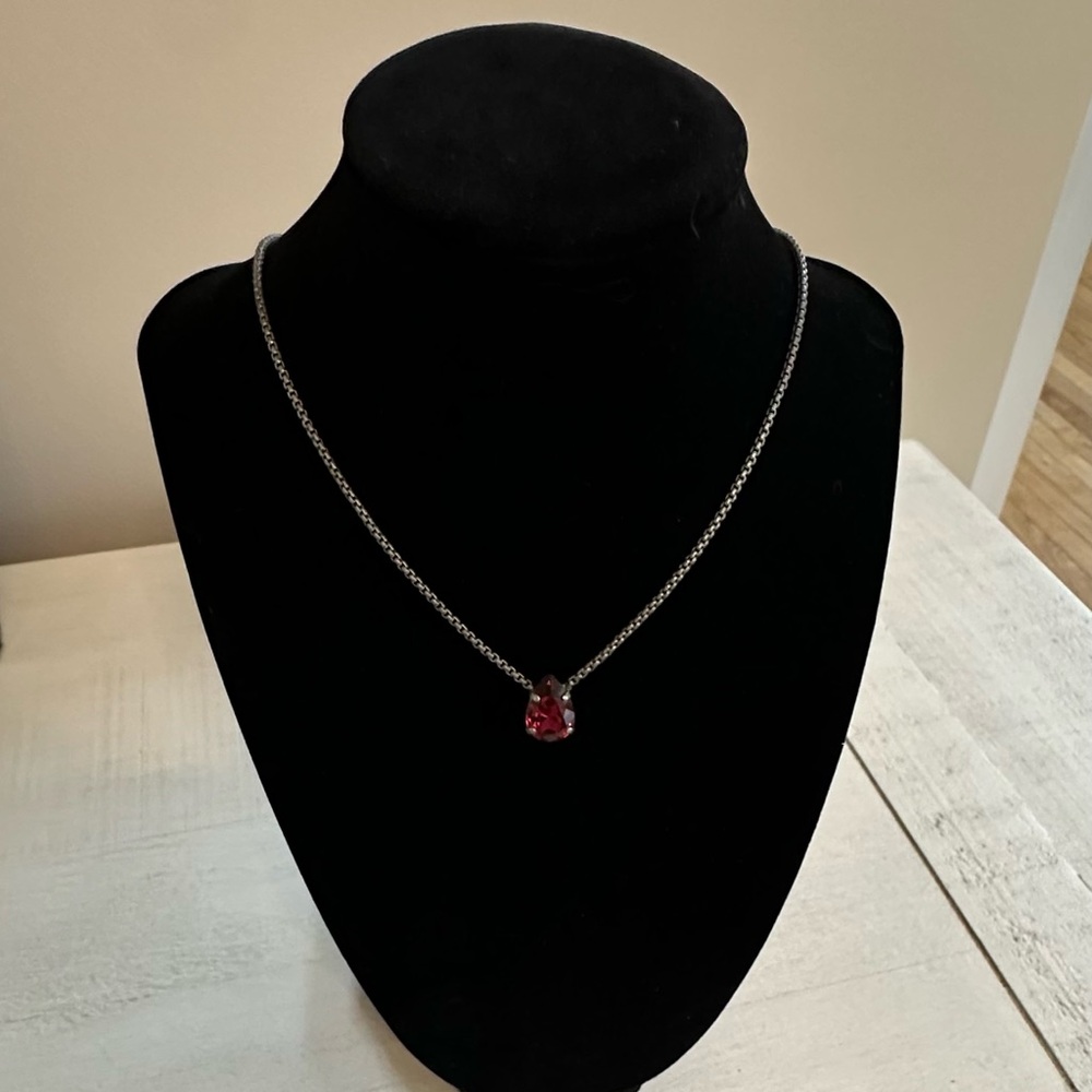 Sabika Silver Necklace with Red Pendant